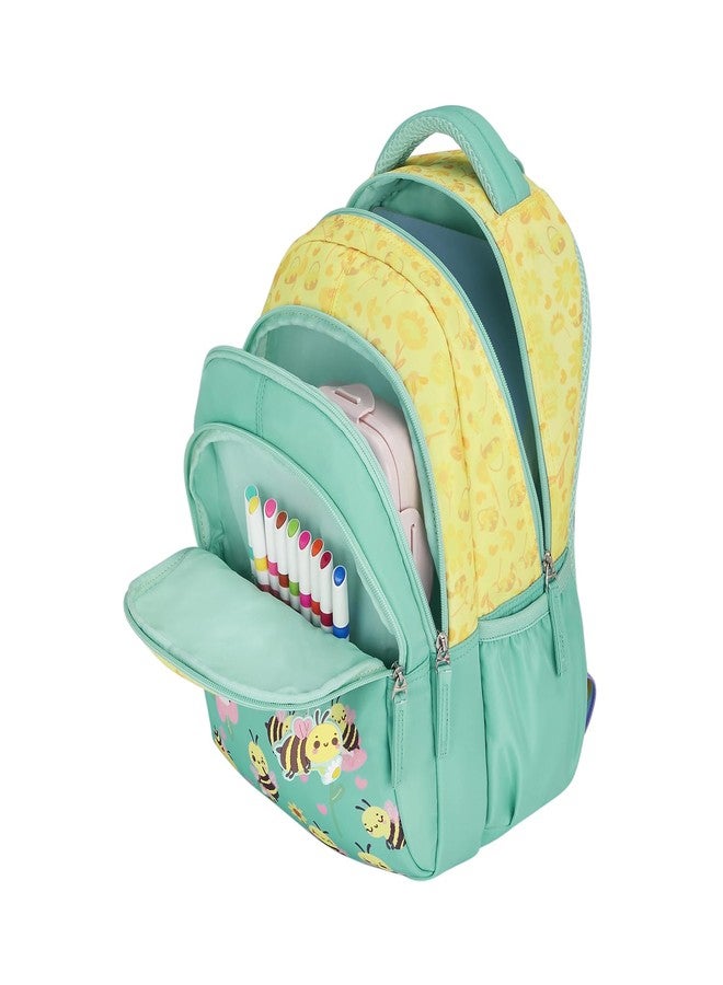 جيني حقيبة ظهر مدرسية جيني بي هابي للبنات | 15 بوصة - 20 لترًا بثلاثة أقسام، خفيفة الوزن مع أكتاف مبطنة | مثالية للكتب، زجاجات المياه، الأدوات المكتبية، علبة الغداء، والأغراض الأساسية - لون أزرق مخضر - Image 4